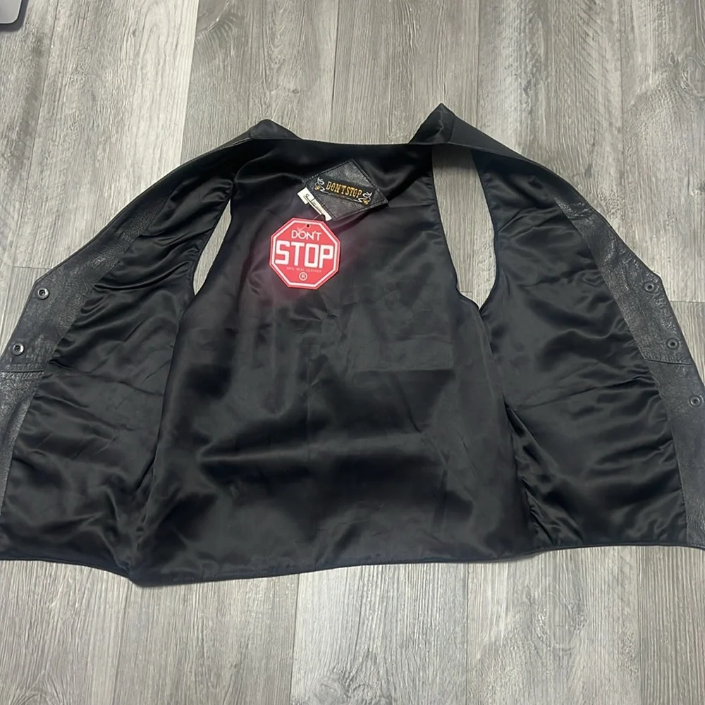 Don’t Stop Classics Black Leather Vest with Button Closure /size S